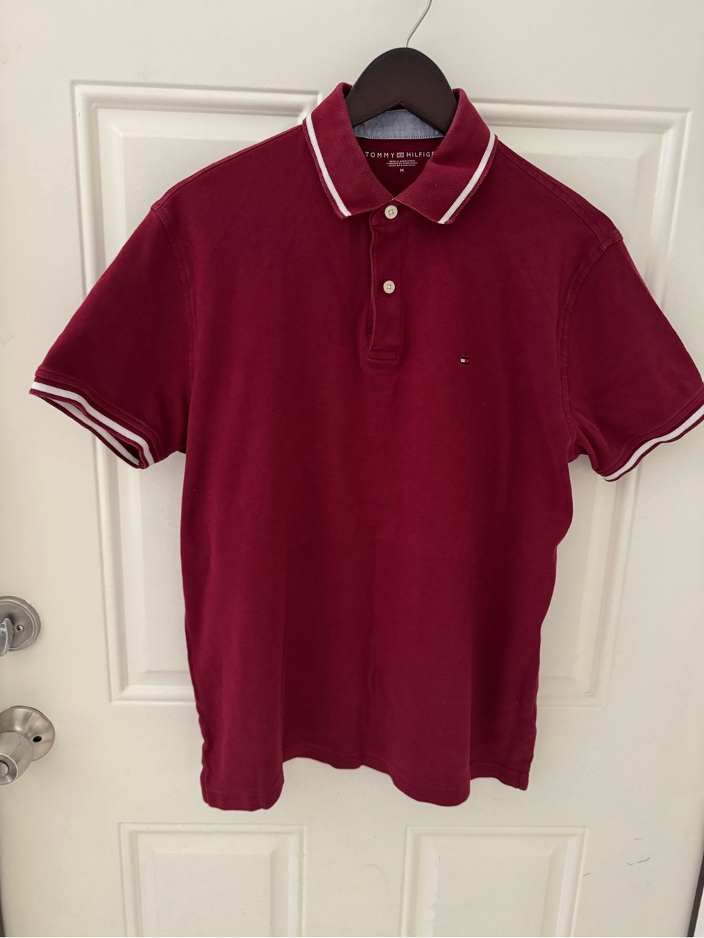 Tommy Hilfiger Men's Wine Red Polo with White Trim
